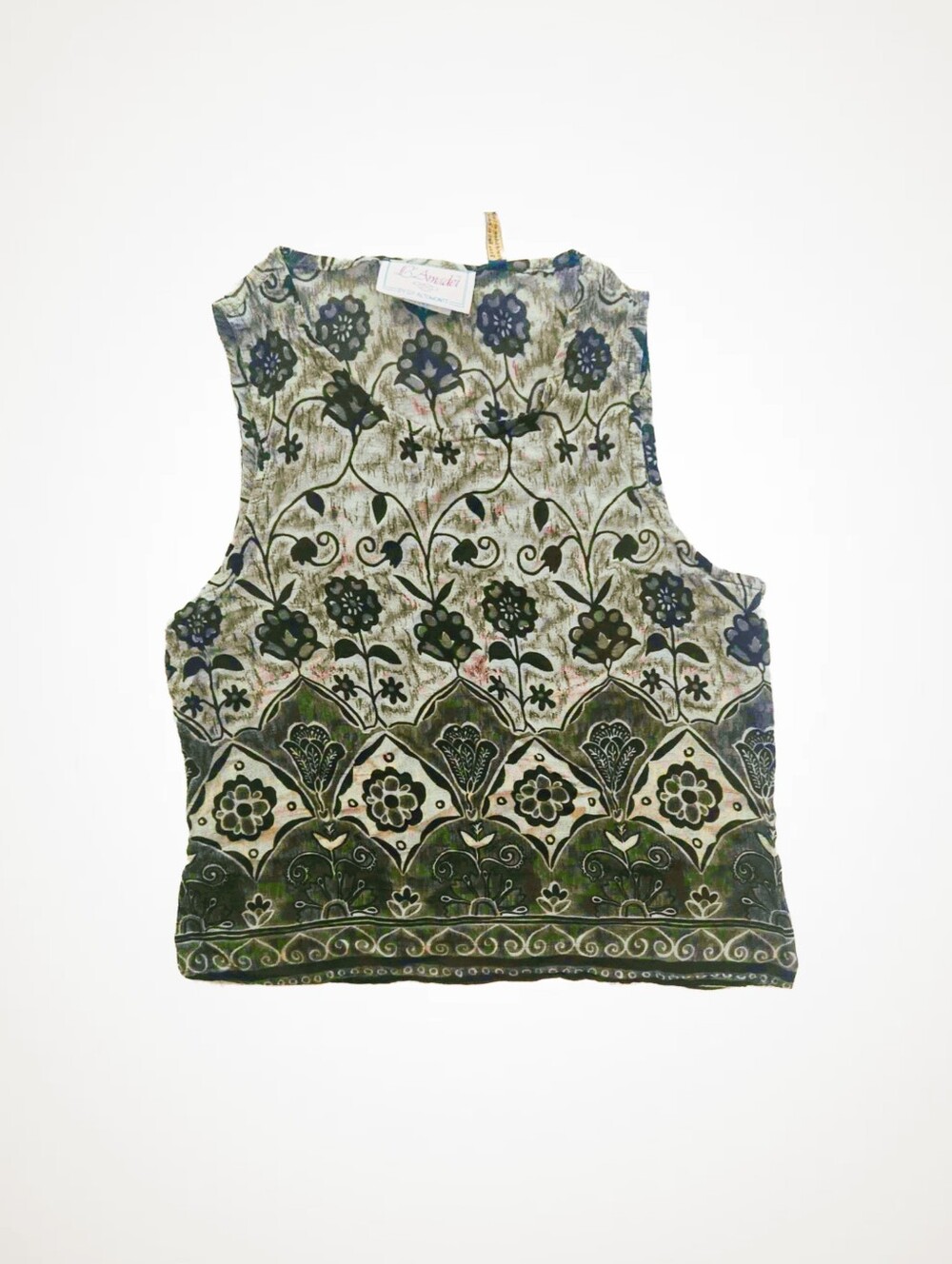 Bohemian Floral Tank Top in Olive Green - L Amadei
